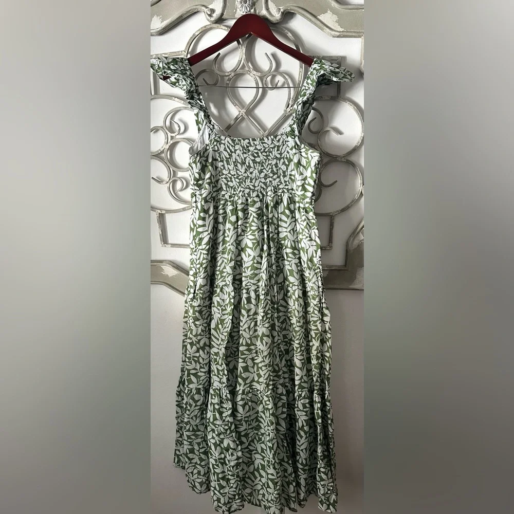 Abercrombie & Fitch Ruffle Strap Smocked Midi Dress Size L Tall - Picture 3 of 10